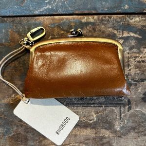 HIBO NWT Cheer Frame Truffle Italian Glazed Leather clip-on Pouch / Coin Purse